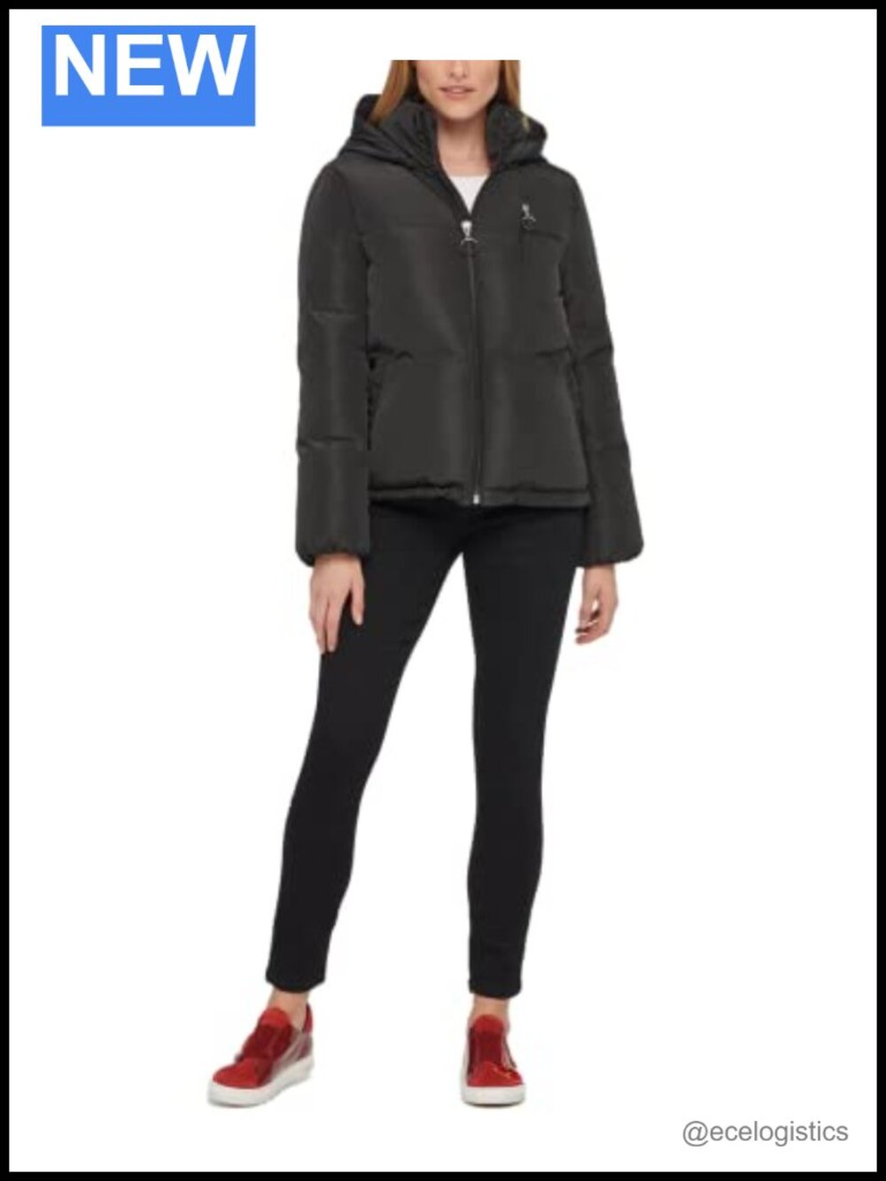 Women's Short Puffer Jacket with Stand Collar, Water Resistant